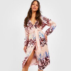 Sequin Ombre Wrap Midi Dress